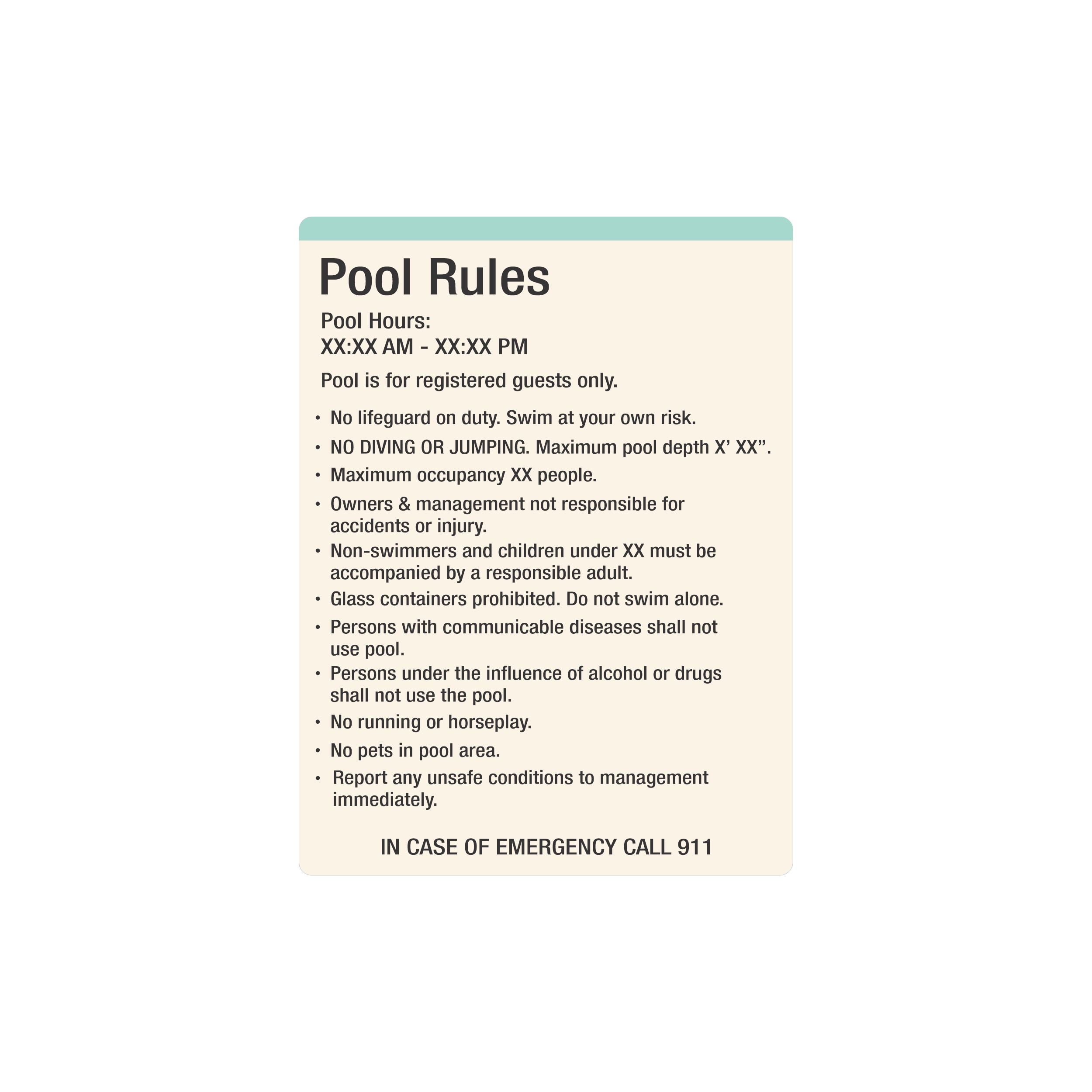 Garner Hotel Rule Signs
